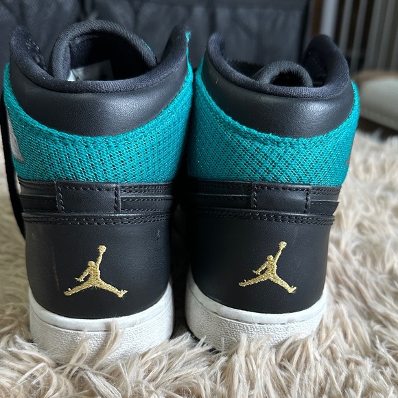 Air Jordan Black and Teal High-Top Sneakers - Picture 3 of 16